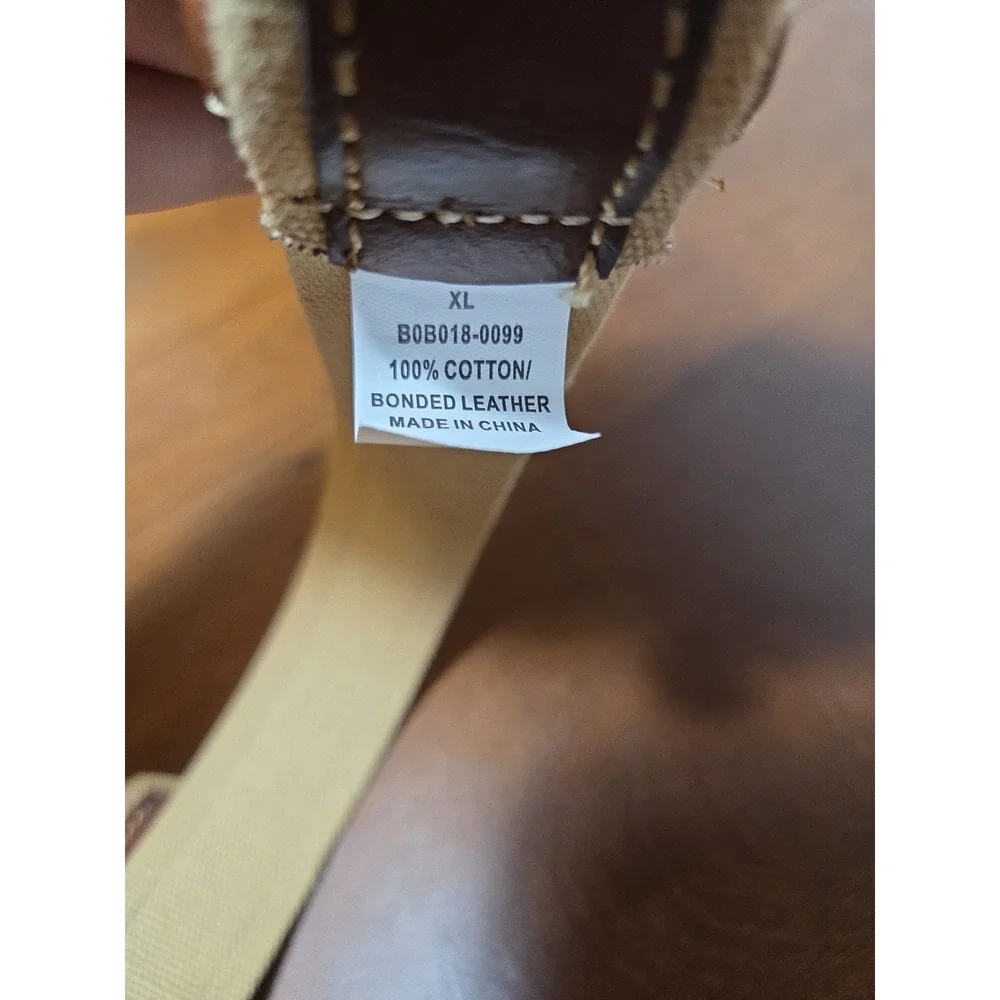 Mens 100% Cotton & Leather Belt Size Xl Brown Tan Brass Buckle